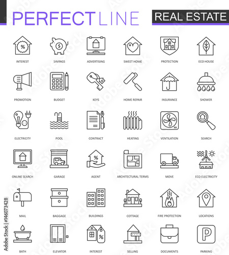 Real Estate thin line web icons set. Outline stroke icon design.