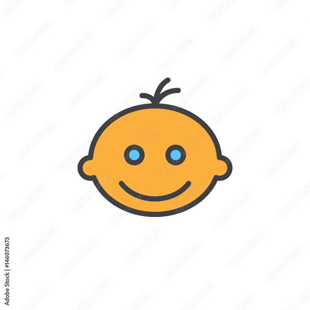 Smiling baby face filled outline icon, line vector sign, linear colorful pictogram. Symbol, logo illustration. Pixel perfect