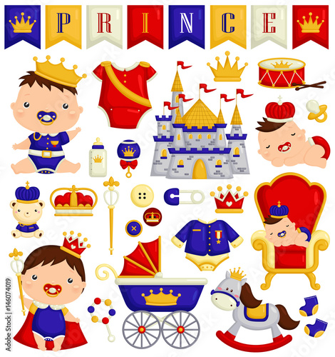 Baby Boy in Prince Costume Vector Set