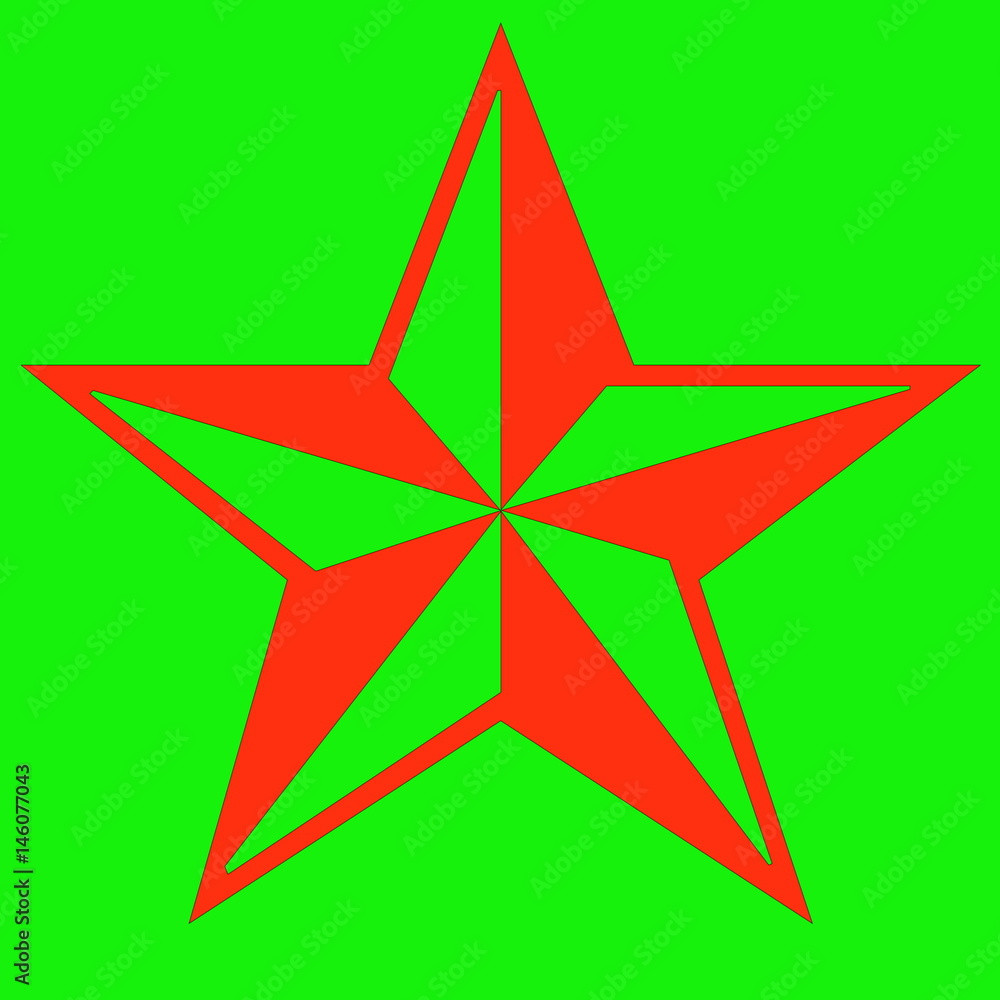 Obraz premium Image of a red relief star on a bright green background.