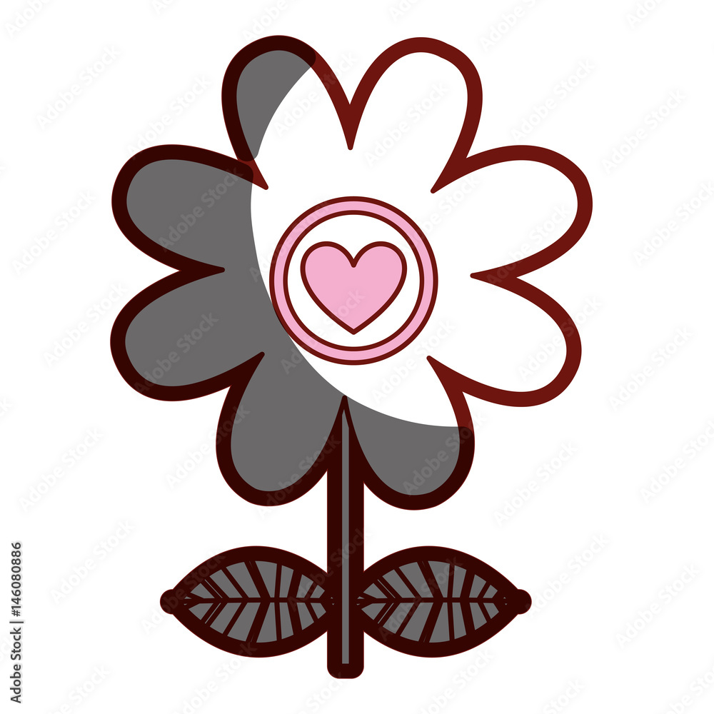 red contour of daisy flower with emblem of heart vector illustration red contour of daisy flower with emblem of heart vector illustration
