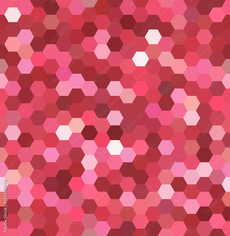 Abstract seamless background consisting of red, pink hexagons. Geometric design for business presentations or web template banner flyer. Vector illustration
