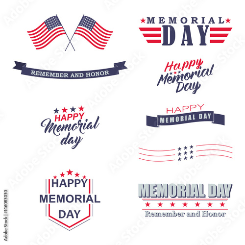 Vector Memorial day design elements. Happy Memorial Day, Remember and Honor lettering for holiday design.