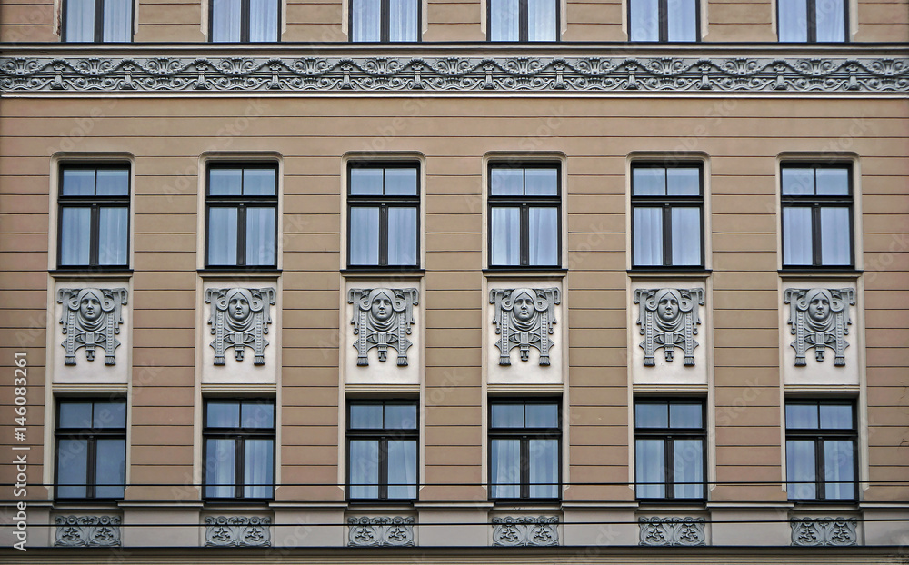 Riga, Bruninieku 4, Art Nouveau building, decor elements Riga, Bruninieku 4, Art Nouveau building, decor elements