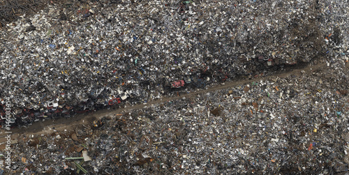 Directly above view of scrap metal yard, Duisburg, North Rhine-Westphalia, Germany photo