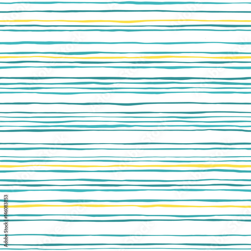 Waves seamless pattern. Hand drawn lines abstract background. Blue and yellow stripes texture. Sketch vector illustration