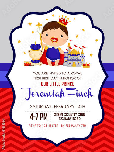 baby boy prince birthday invitation