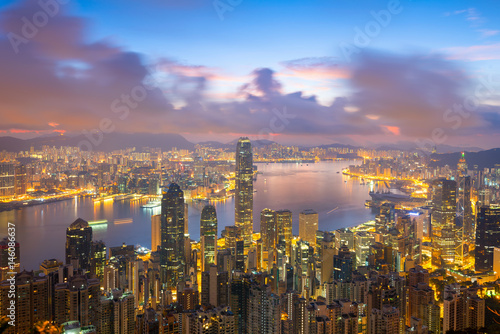 Sunset over Victoria Harbor as viewed atop Victoria Peak Hong Kong