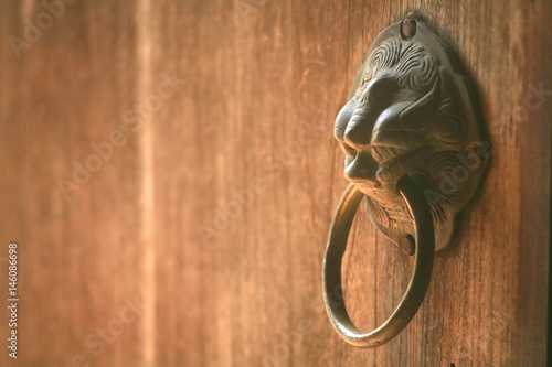 Old wooden door : Old brass handle