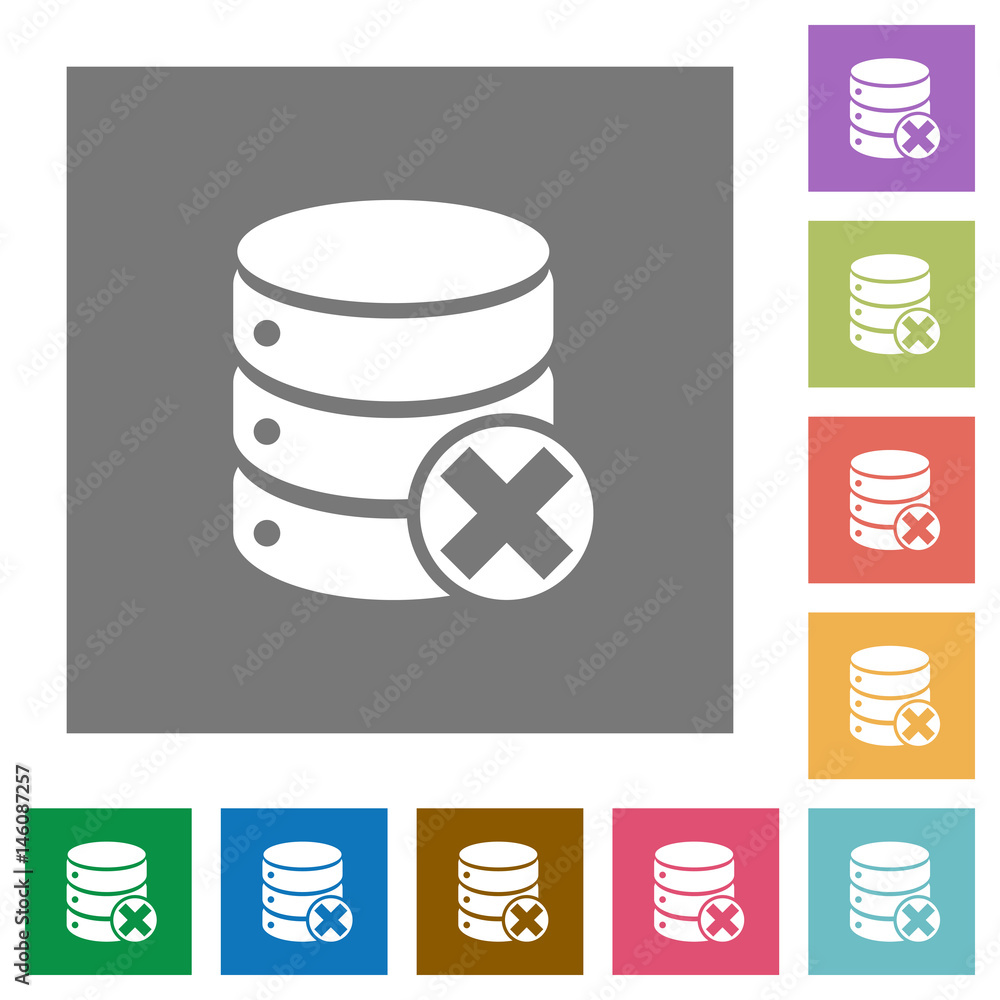 Database cancel square flat icons Database cancel square flat icons