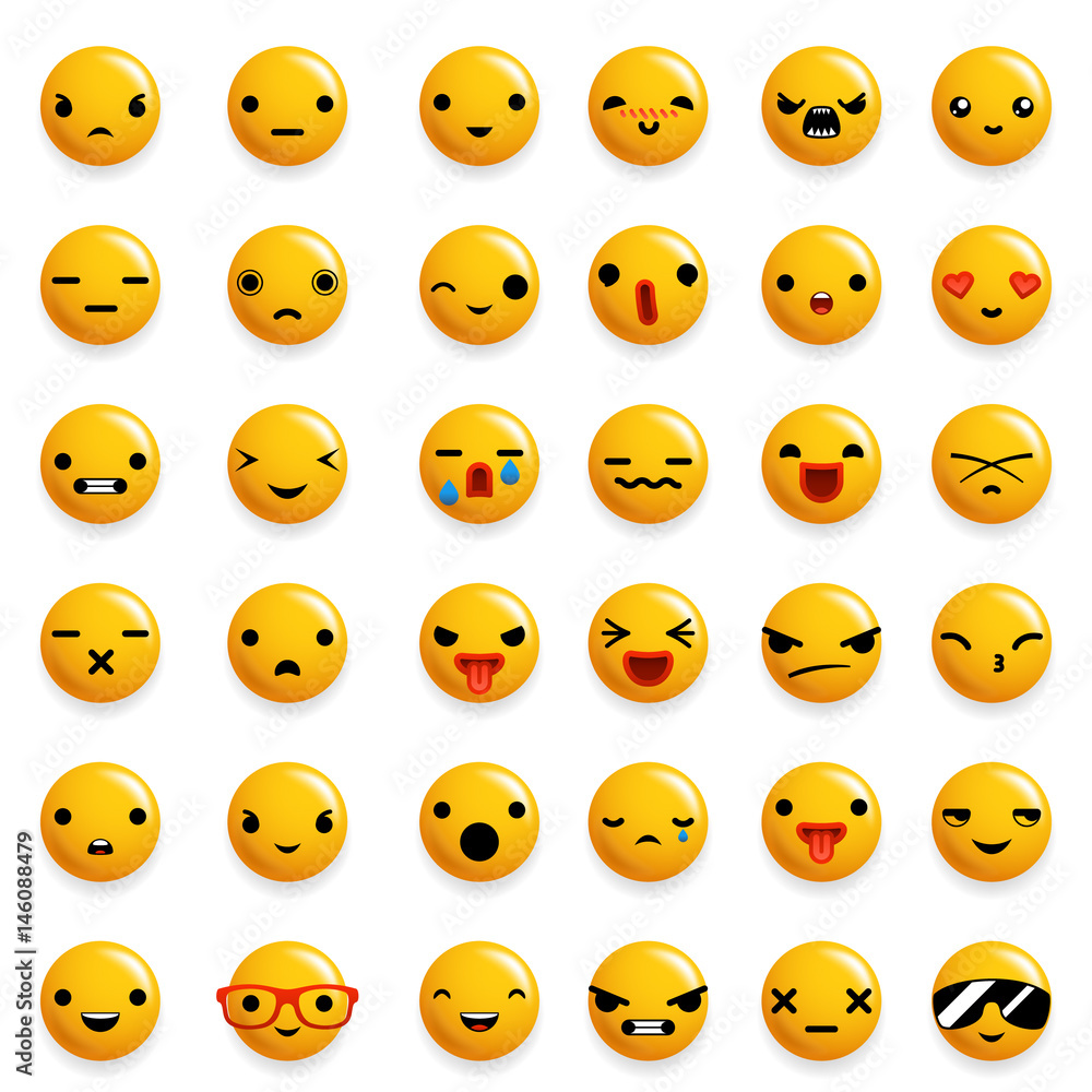 Set Realistic Emoji Emoticon Faces Icon Stock Illustration 1979717633