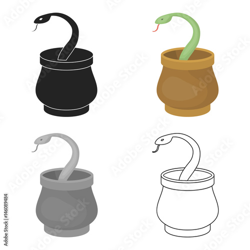 Snake in basket icon in cartoon style isolated on white background. Arab Emirates symbol stock vector illustration.