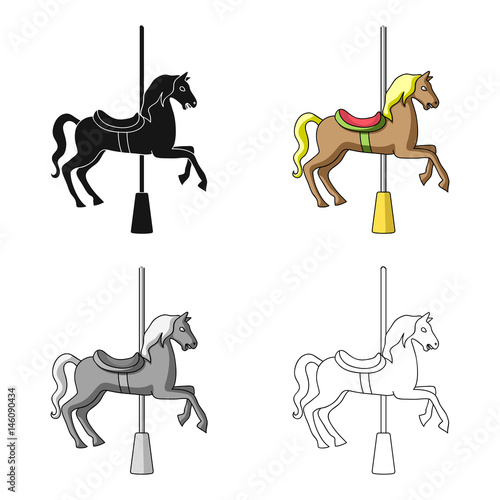 Carousel for children. Horse on the pole for riding.Amusement park single icon in cartoon style vector symbol stock illustration.