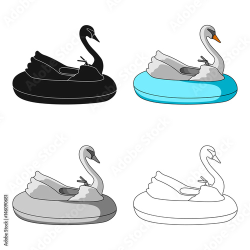 A boat for children in the shape of a swan. Attraction for children in the pool.Amusement park single icon in cartoon style vector symbol stock illustration.