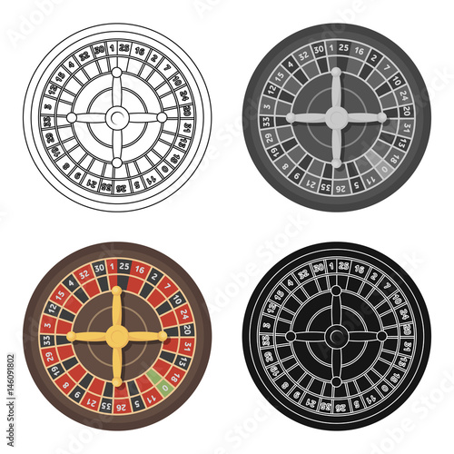 Roulette with red and black cells. The most popular casino game in the world.Kasino single icon in cartoon style vector symbol stock illustration.