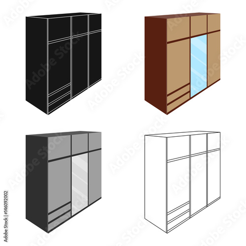 A large bedroom wardrobe with mirrow and lots of drawers and cells.Bedroom furniture single icon in cartoon style vector symbol stock illustration.