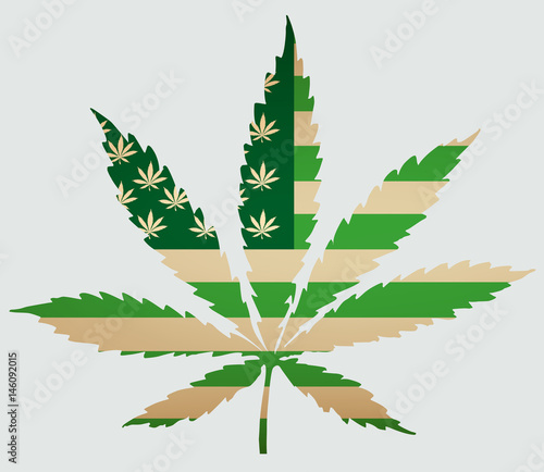 Usa map as green flag with cannabis leaf. Vector image