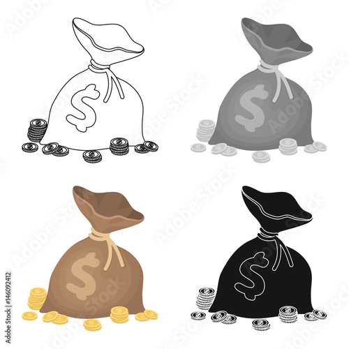 A brown bag with coins and dollars. Win in the casino.Kasino single icon in cartoon style vector symbol stock illustration.