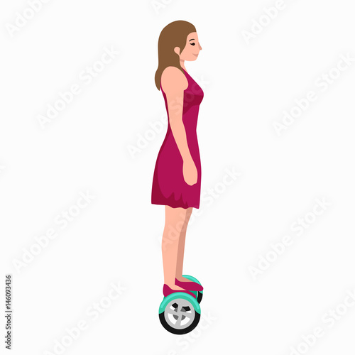active peoples fun with electric scooter, family on new modern technology hoverboard, man woman and child self balance wheel transport gyroscooter ride the street vector illustrator