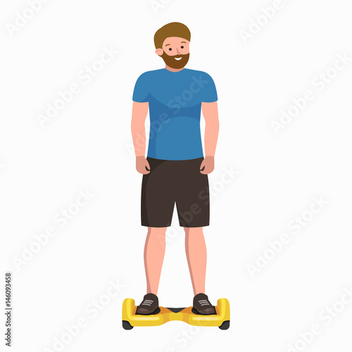 active peoples fun with electric scooter, new modern technology hoverboard, man self balance wheel transport gyroscooter ride the street vector illustrator
