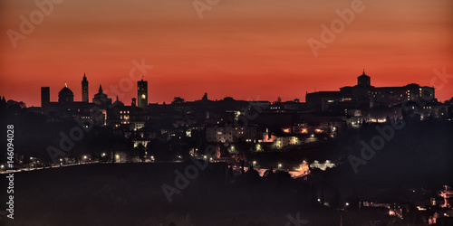 Sunset on high city of Bergamo