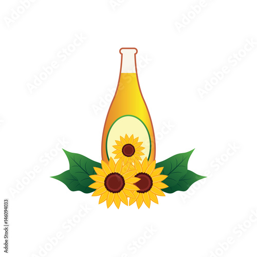 sunflower oil, flower, seed sunflower concept in the bottle with the flower.vector illustration