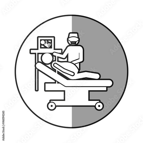circular frame shading with silhouette pregnant woman with obstetrician vector illustration