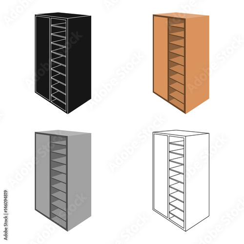 A brown wooden bookcase with many books on its shelves. Home library. Love reading. Large brown bookcase.Bedroom furniture single icon in cartoon style vector symbol stock illustration.