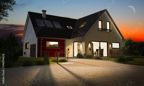 Obraz na płótnie Maison contemporaine moderne illuminé