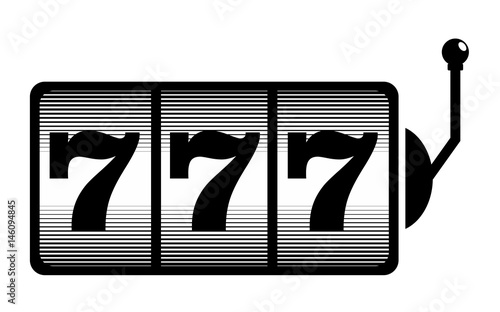 Jackpot simple black and white illustration of lucky seven on slot machine vector icon for web