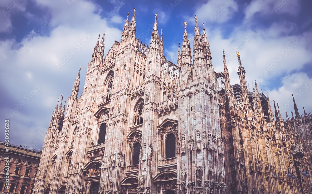 Milan Cathedral, Duomo di Milano, Italy. vintage tone.