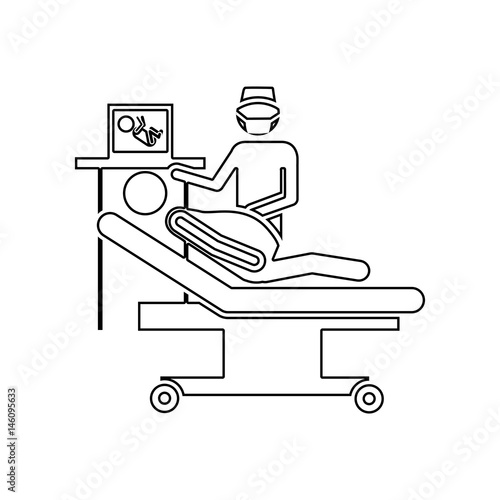 silhouette pregnant woman with obstetrician icon flat vector illustration