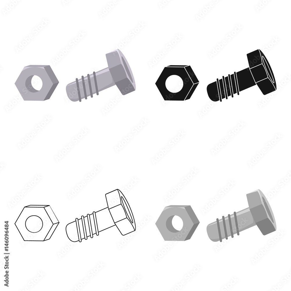 Structural bolt and hex nut icon in cartoon style isolated on white ...