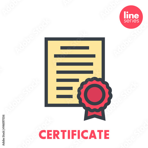 certificate icon on white, flat style with outline