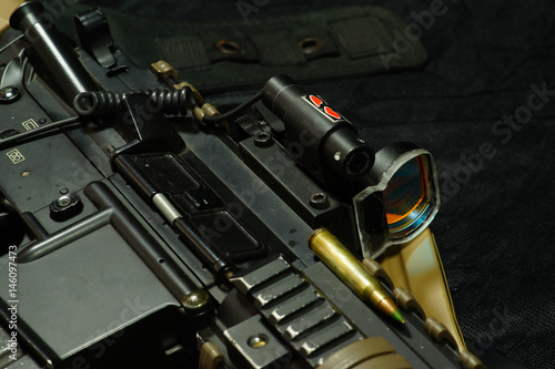 Assault rifle and bullet focus on view finder