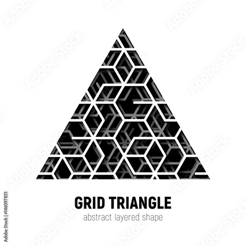 Abstract triangle shape with layered lines triangular grid and shadow