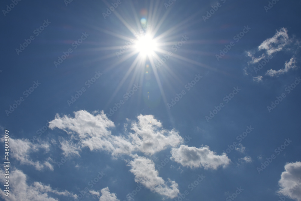 太陽と青空「空想・雲のモンスターたち」仲間、群れ、紫外線などをイメージ