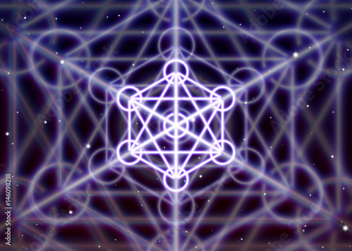 Magic hexagon symbol with circles spreads the shiny mystic energy in spiritual space