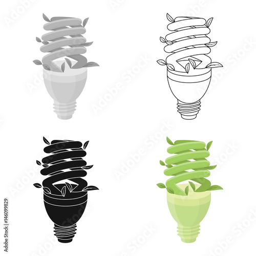 Ecological fluorescent lamp icon in outline style isolated on white background. Bio and ecology symbol stock vector illustration.