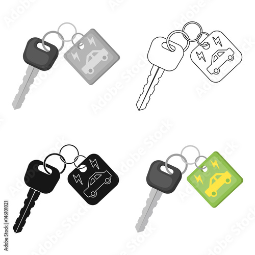 Fototapeta Klucz z ikony samochodu ekologicznego w stylu konspektu na białym tle. Bio i ekologia symbol Stockowa ilustracja wektorowa.