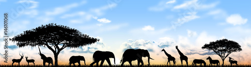 Animals of Africa. Silhouettes of wild animals of the African savannah