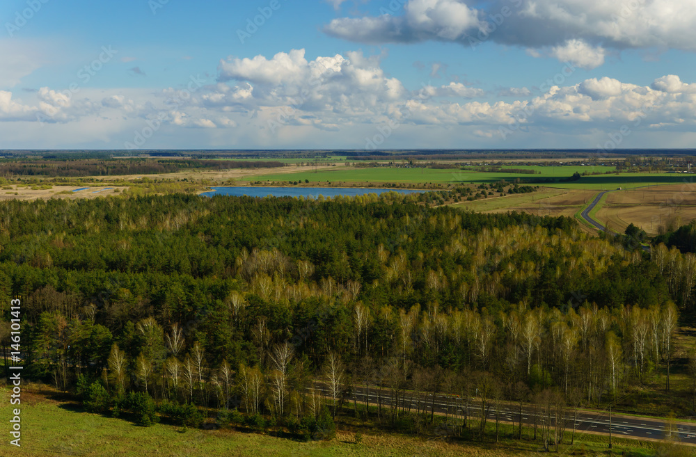 Spring landscape from the height of the tower Spring landscape from the height of the tower