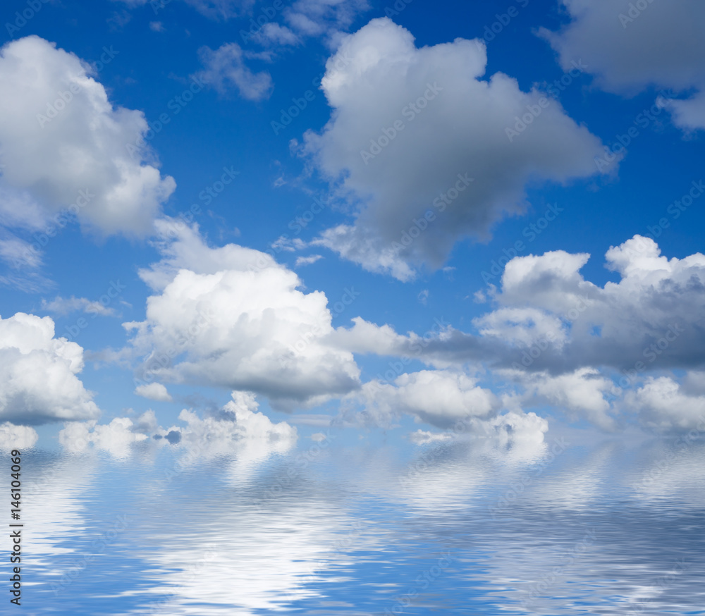 Beautiful sky and clouds over horizon. Blue sky and white clouds flaying over sea. Beautiful sky and clouds over horizon. Blue sky and white clouds flaying over sea.
