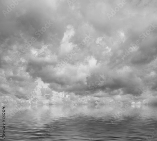 Overcast clouds flying over sea, cloudscape.