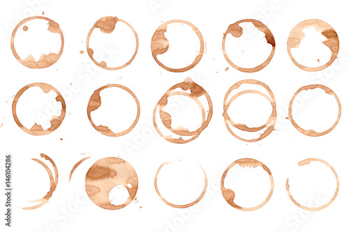 Set of coffee and tea stains isolated on white background
