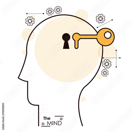 the mind human head key hole gear vector illustration