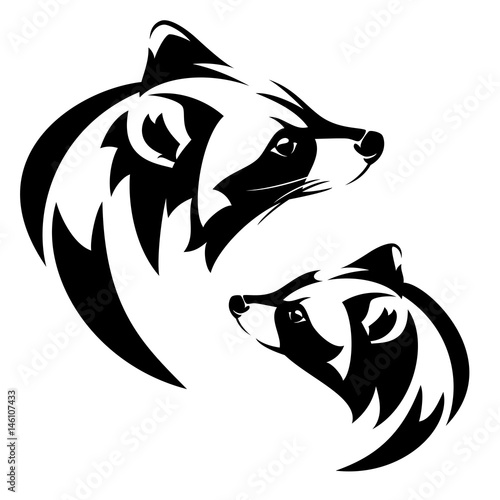 raccoon (Procyon lotor) profile head - black and white vector design