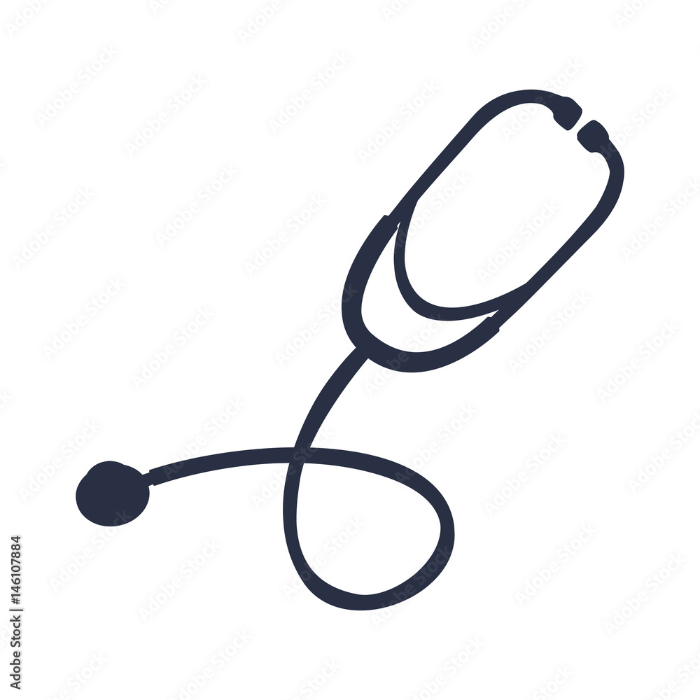 white background with dark blue symbol of stethoscope vector ...