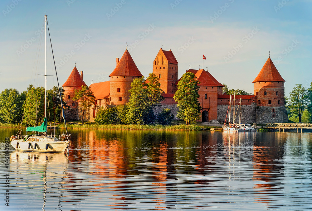 Trakai Island Castle - a popular tourist destination in Lithuania - obrazy, fototapety, plakaty 