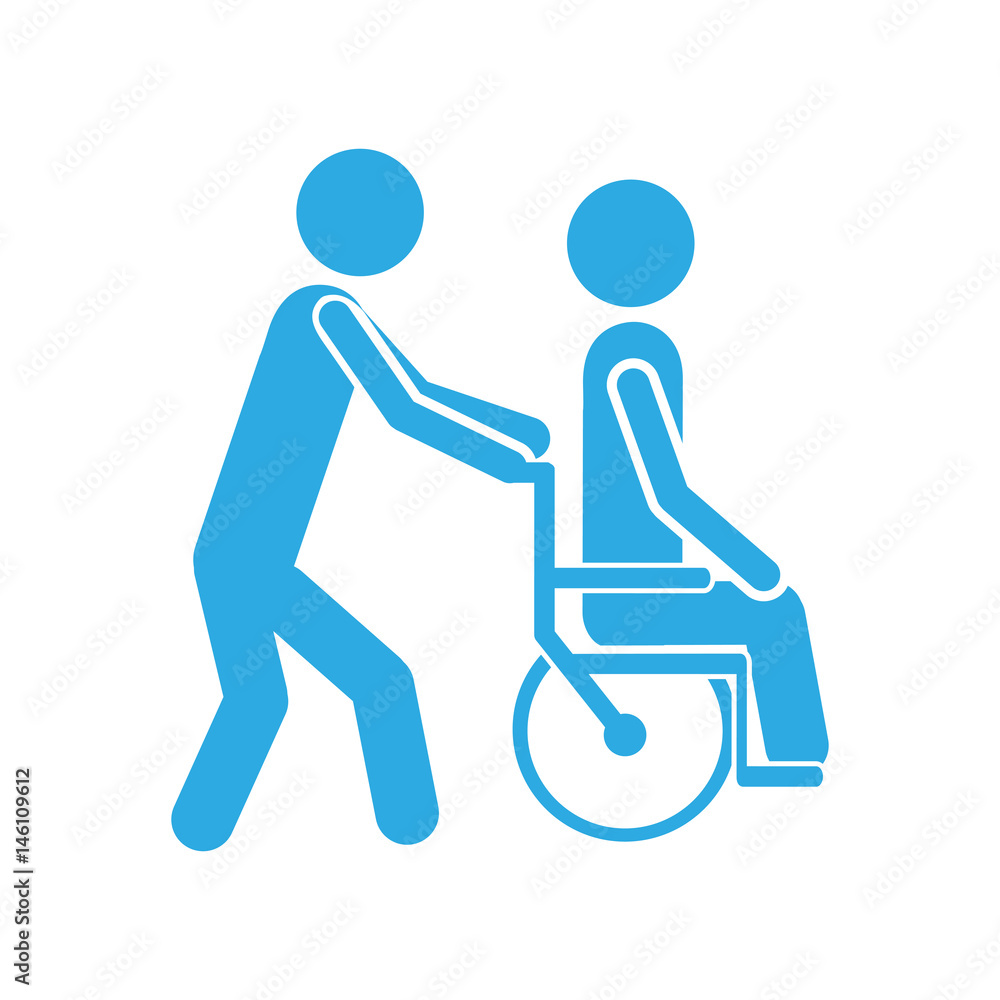 color silhouette person helping another push a wheelchair vector ...